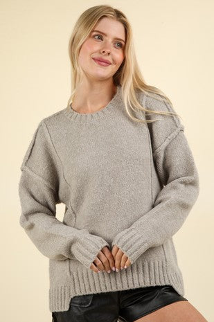 Grey Fuzzy Oversized Knit Sweater