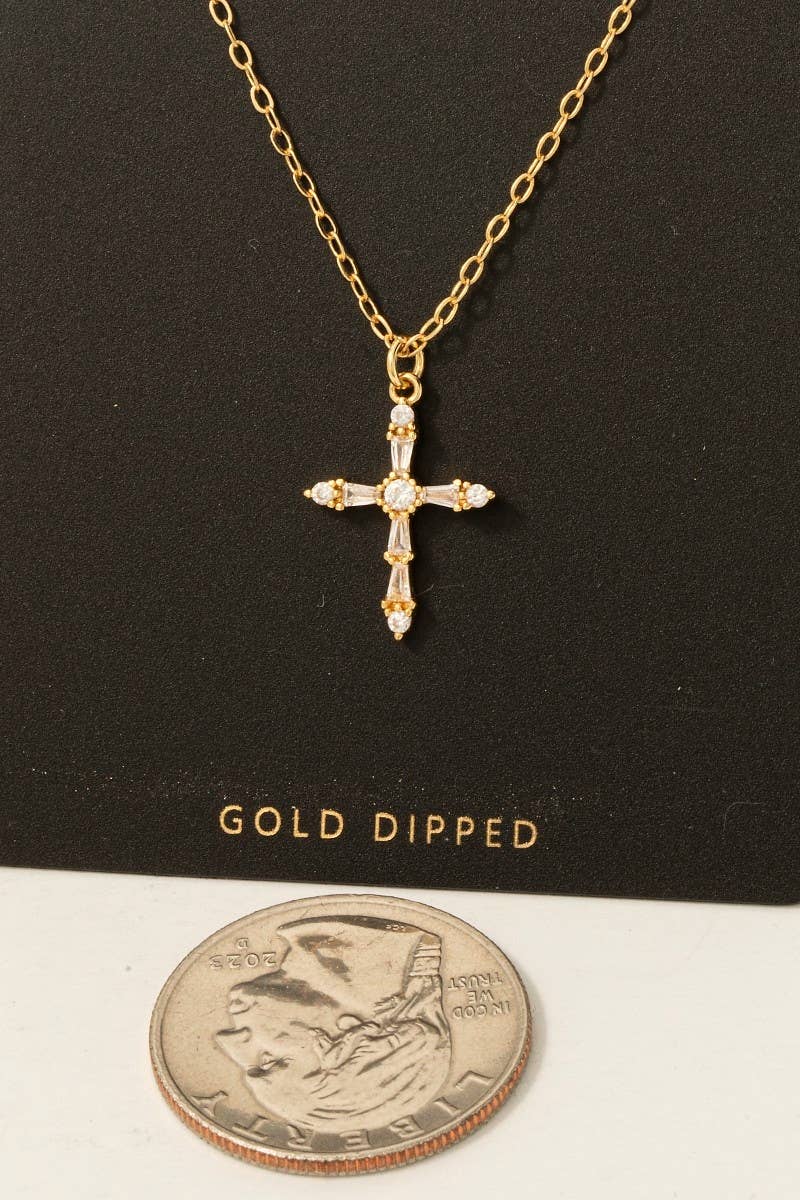 Metallic Dainty Cz Cross Pendant Necklace