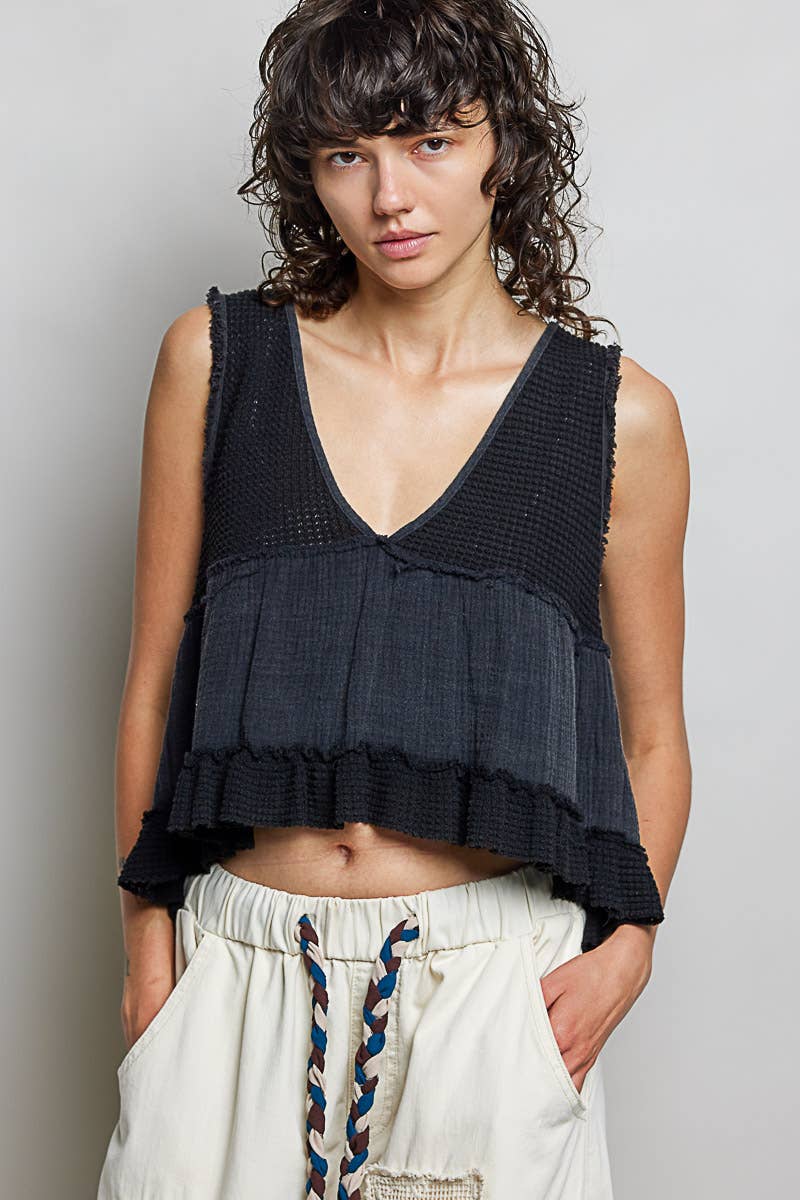 Sleeveless Cropped Babydoll Top