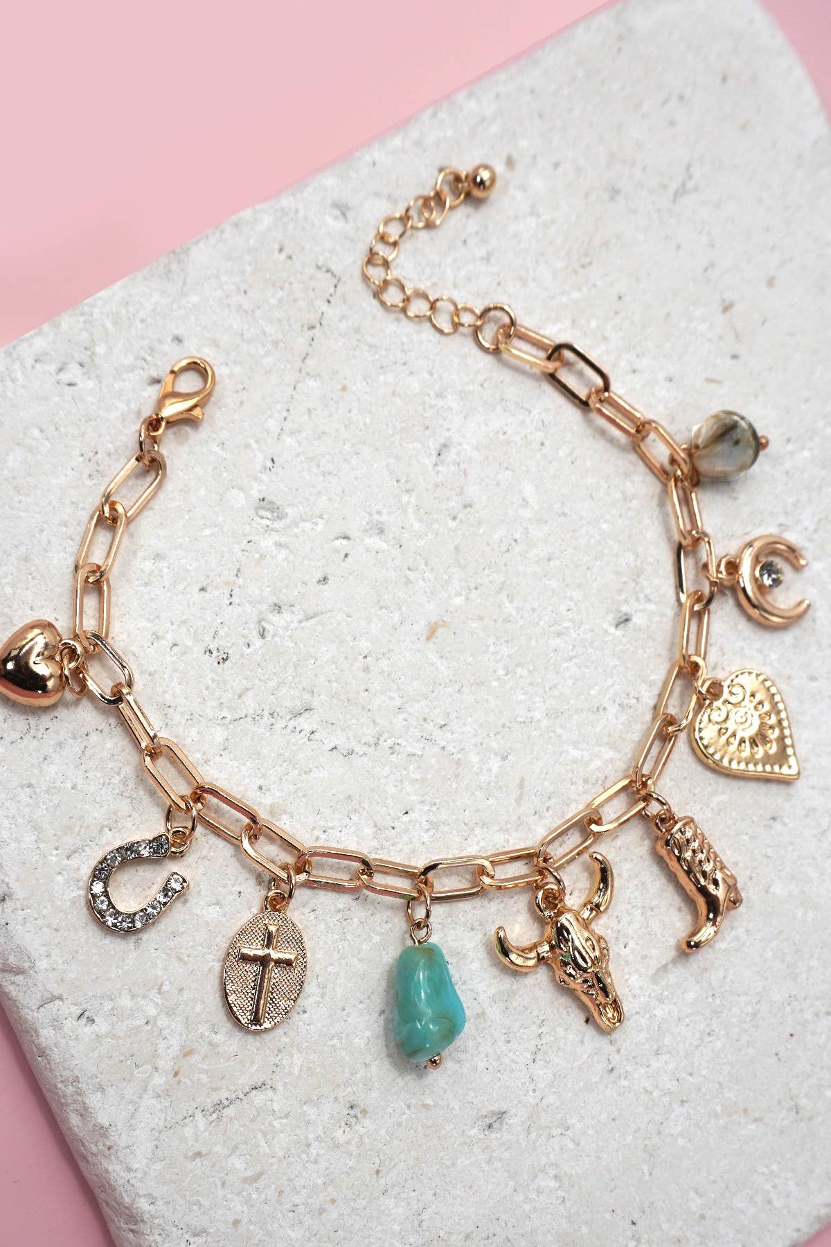 WESTERN BOOT BULLHEAD CHARM BRACELET