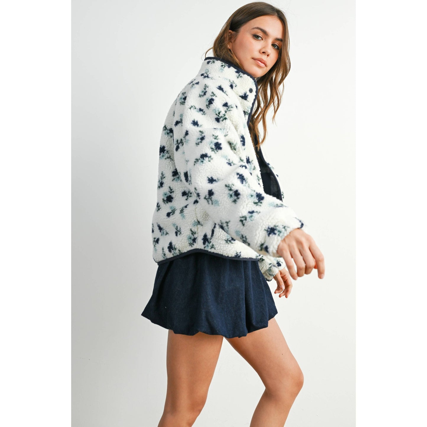 Floral Print Fluffy Fleece Jacket