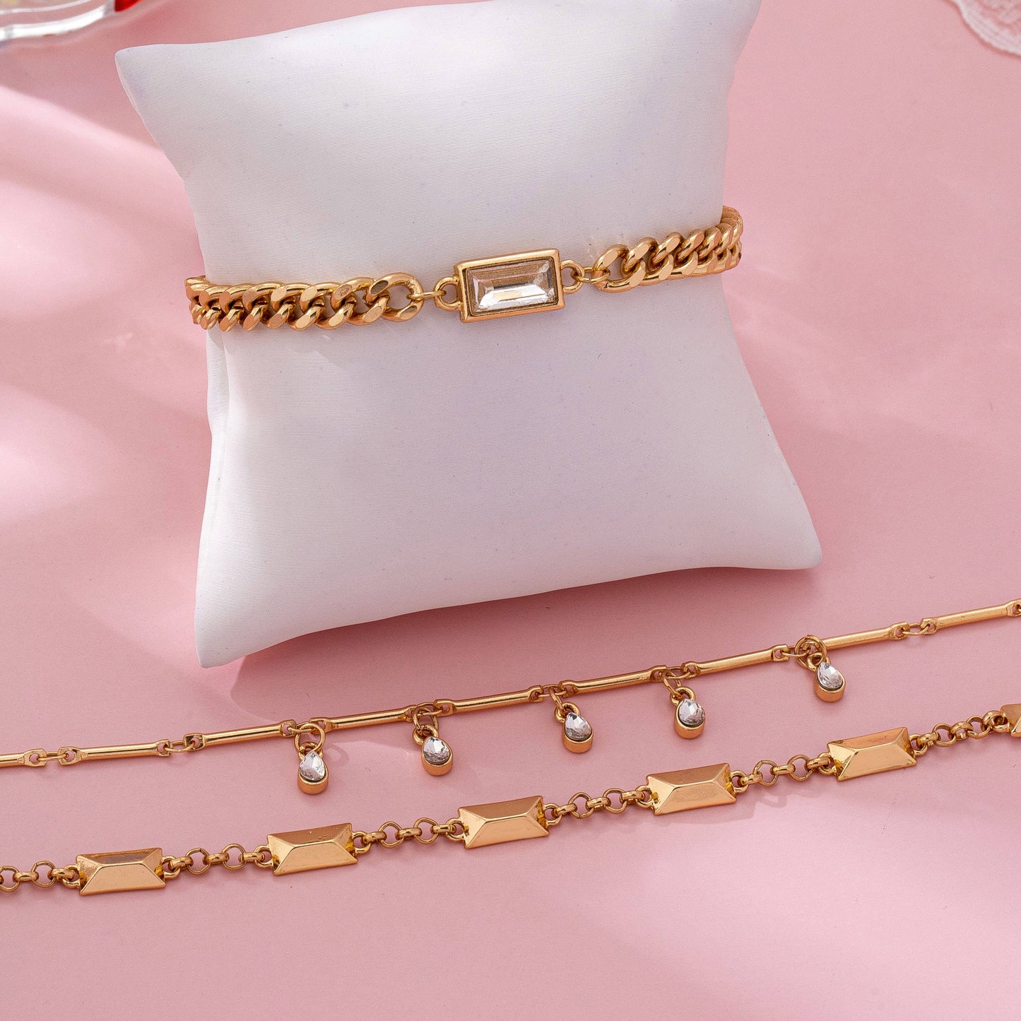 Gold Multi-Chain Crystal Drop Layered Bracelet