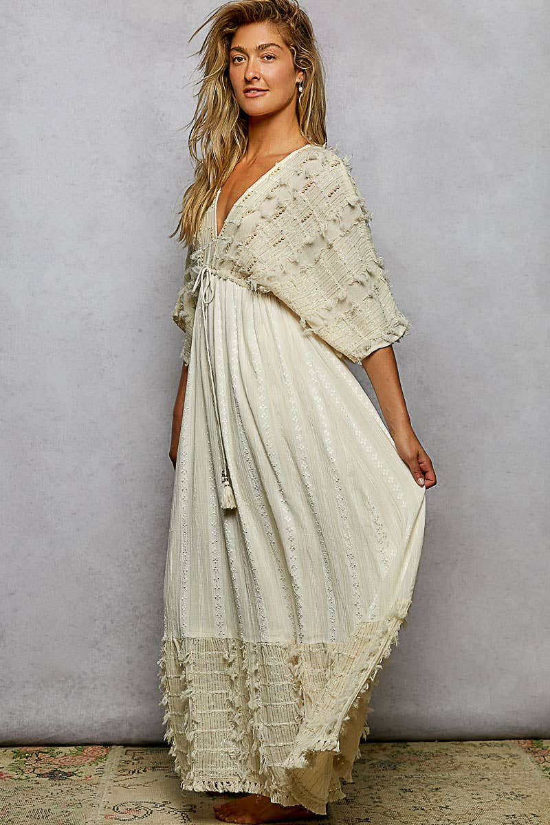 V-Neck Linen Maxi Dress: Beige