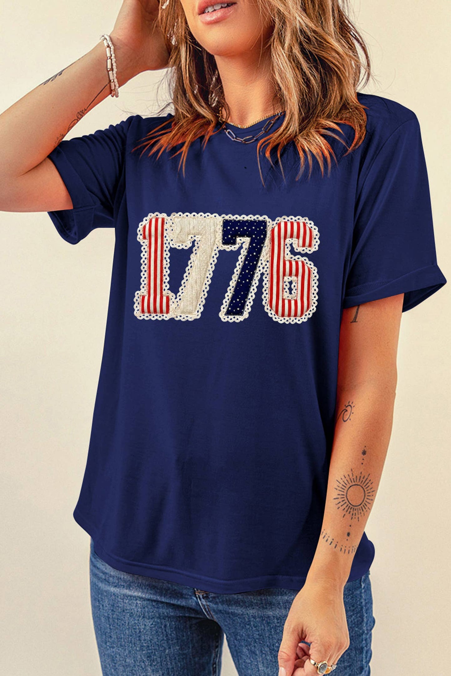 1776 Faux Patchwork Printed T-Shirt
