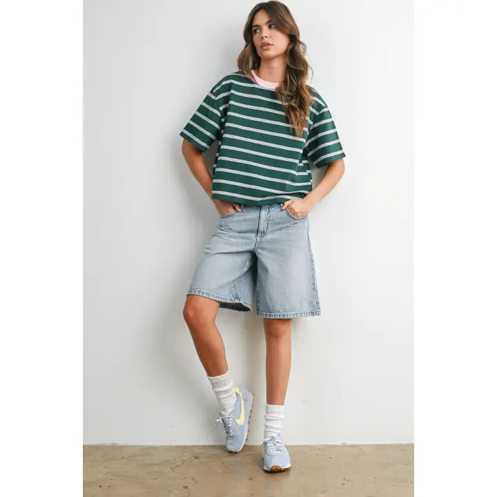 Striped Boxy Cropped T-Shirt