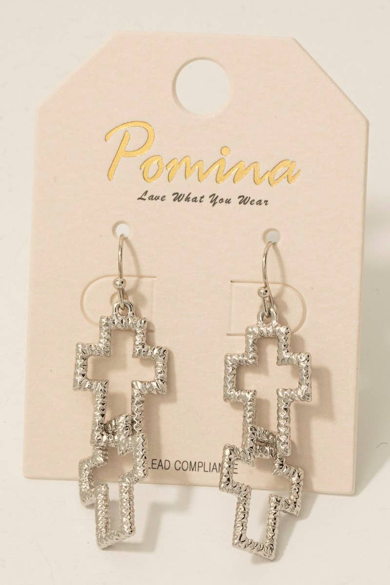 Double Textured Gold Cross Dangle Hook Earrings