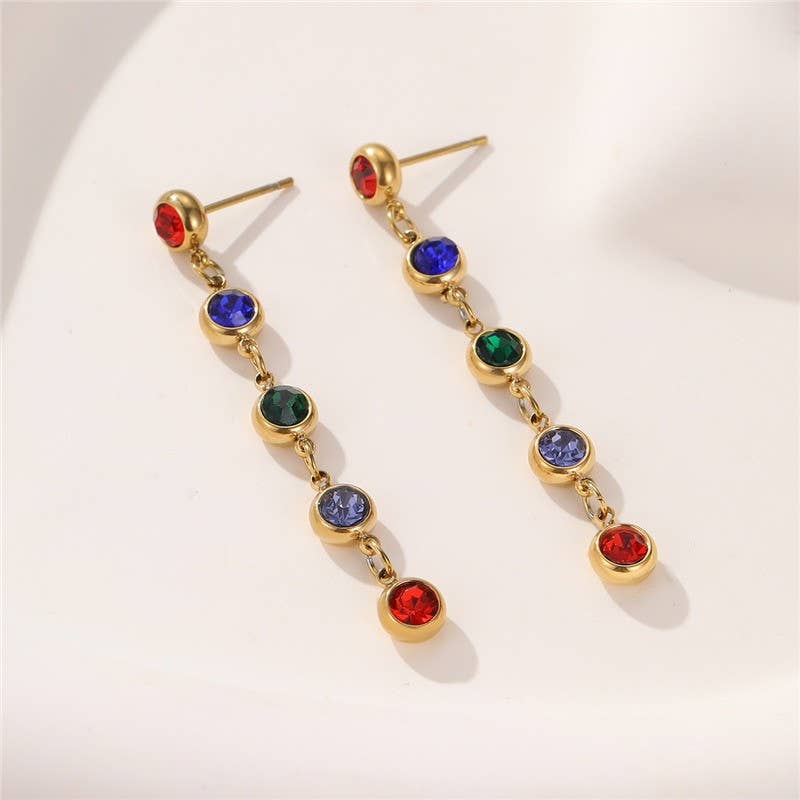 18K STAINLESS STEEL RAINBOW GEM LINEAR EARRINGS