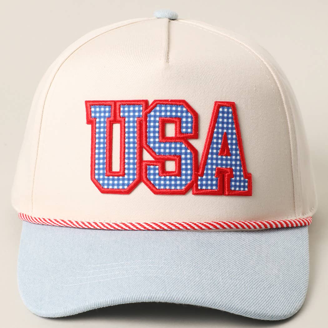 USA Gingham Denim Brim Trucker Hat