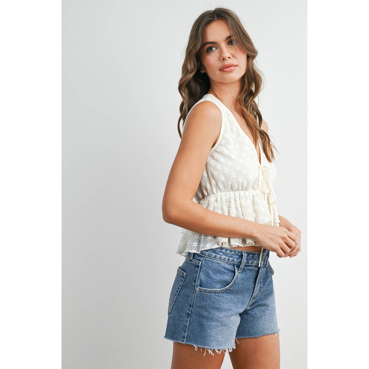 Tiered Ruffle Hem Tie-Front Tank Top
