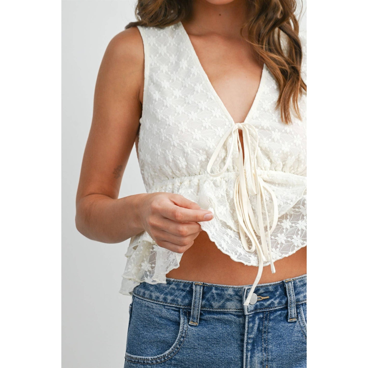 Tiered Ruffle Hem Tie-Front Tank Top