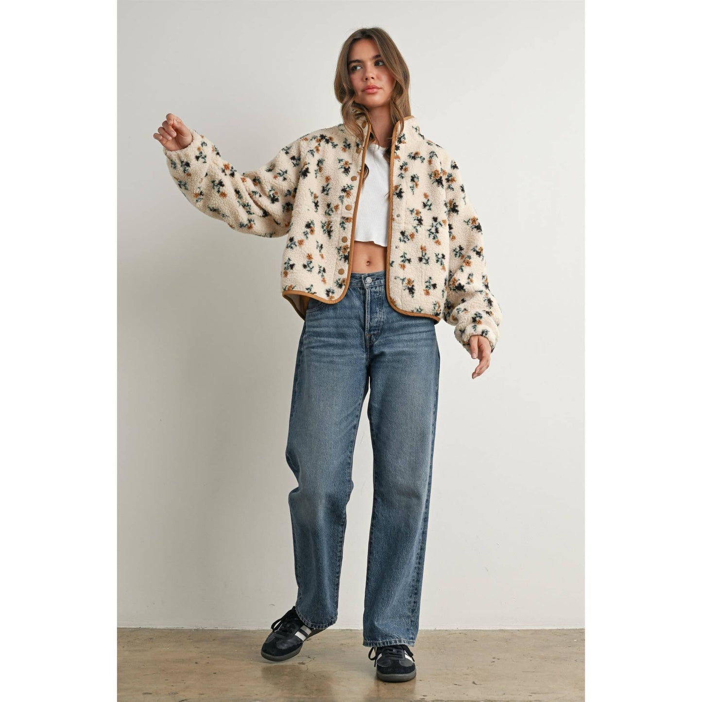 Floral Print Fluffy Fleece Jacket