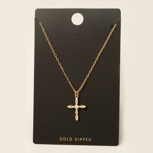 Metallic Dainty Cz Cross Pendant Necklace