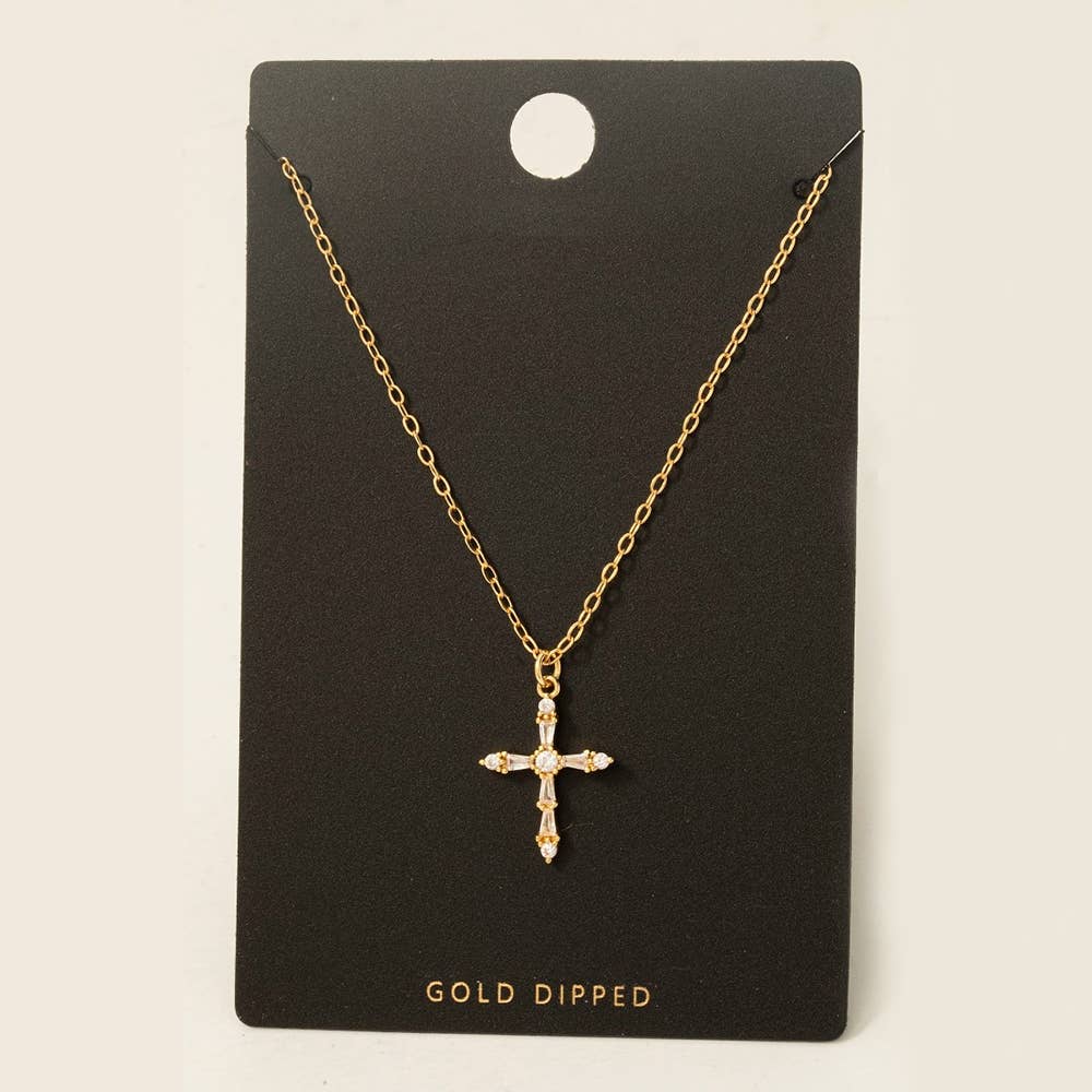 Gold Dipped Dainty Cz Cross Pendant
