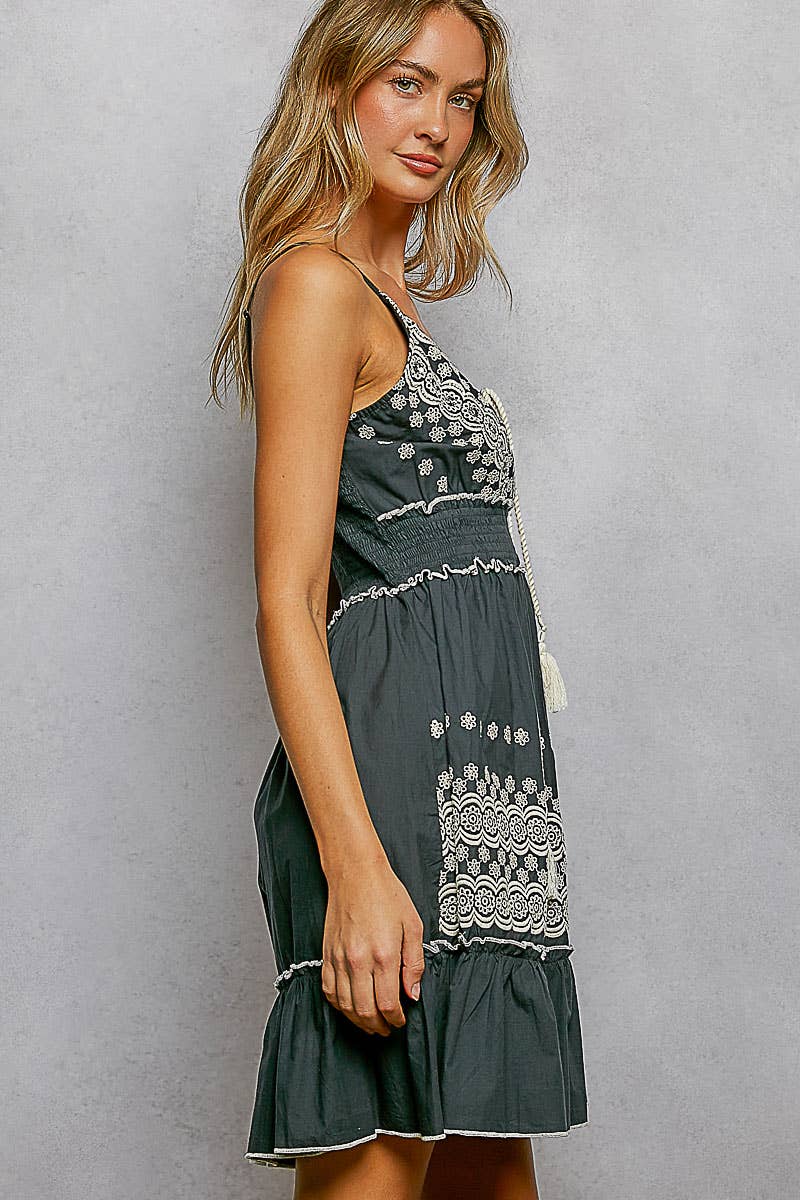 Eyelet Detail Smocked Waist Dress