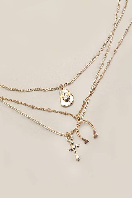 TRIO LAYER HORSESHOE CHARM NECKLACE