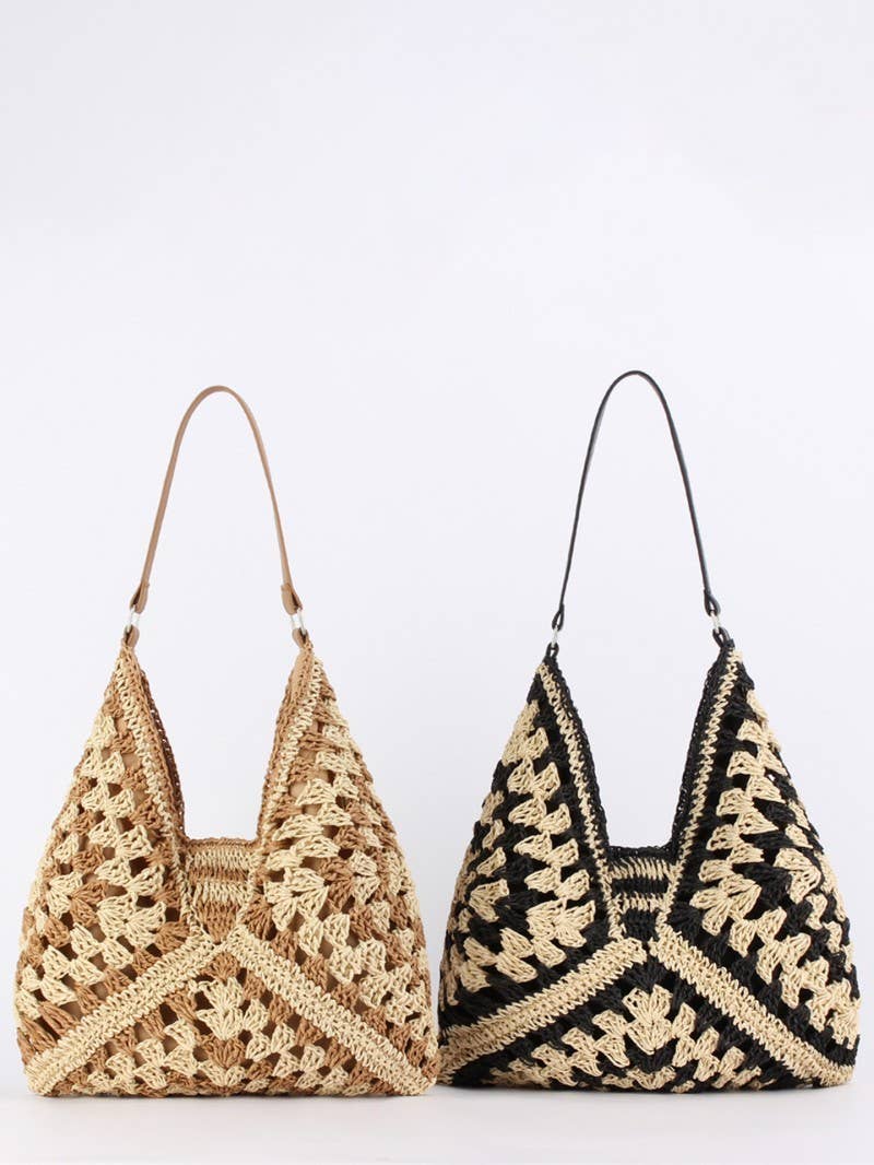 Crochet Open-Weave Boho Handbag | Black Mix