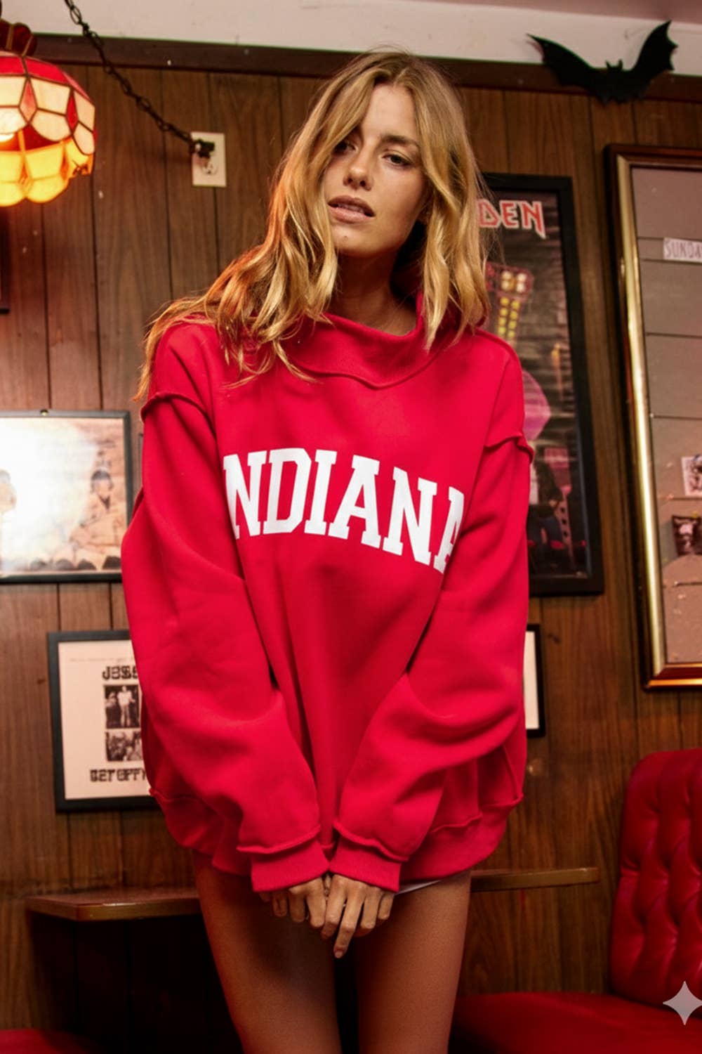 'INDIANA & IN' Print Reversible Mockneck- Heather grey