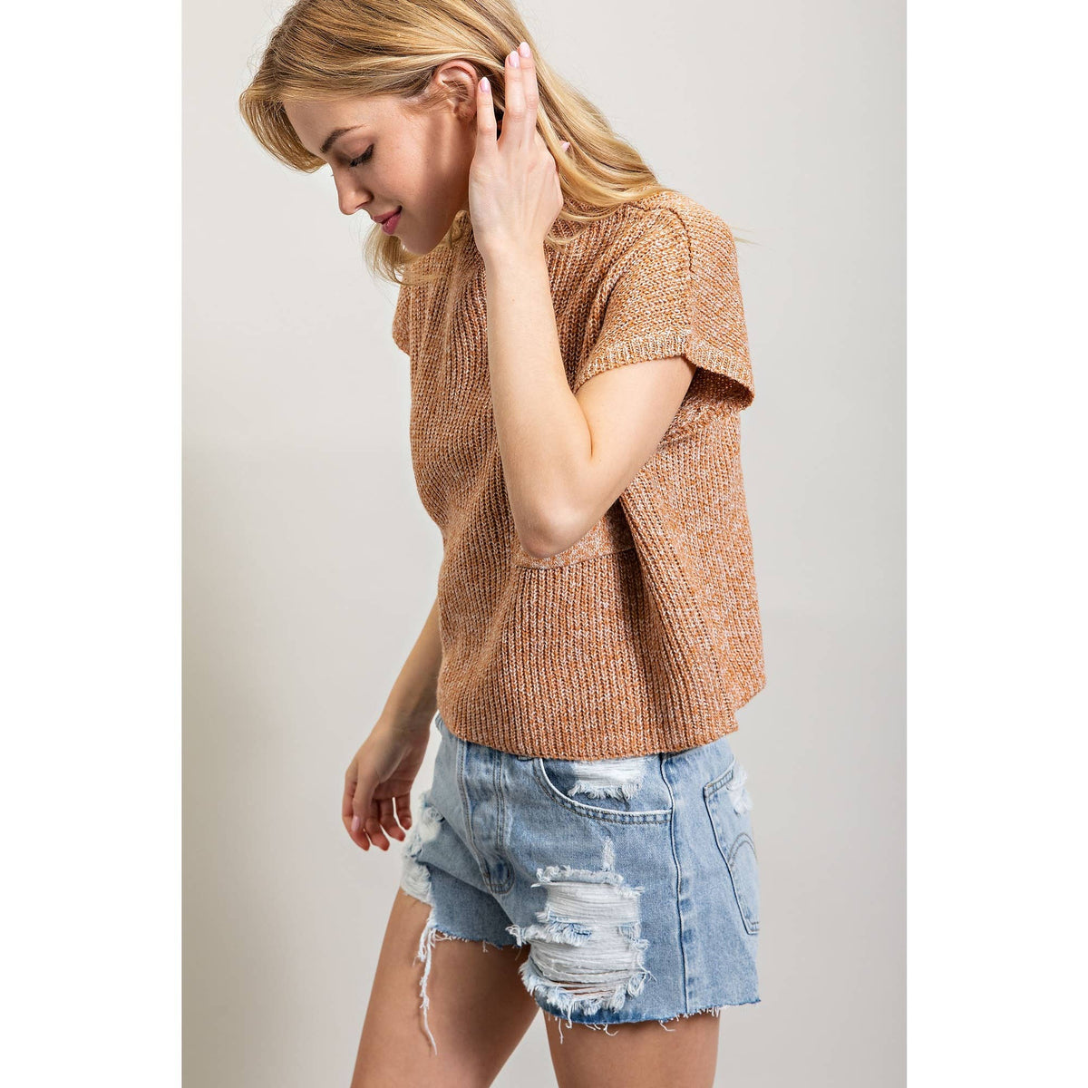 DROP SHOULDER RIB-KNIT SWEATER TOP