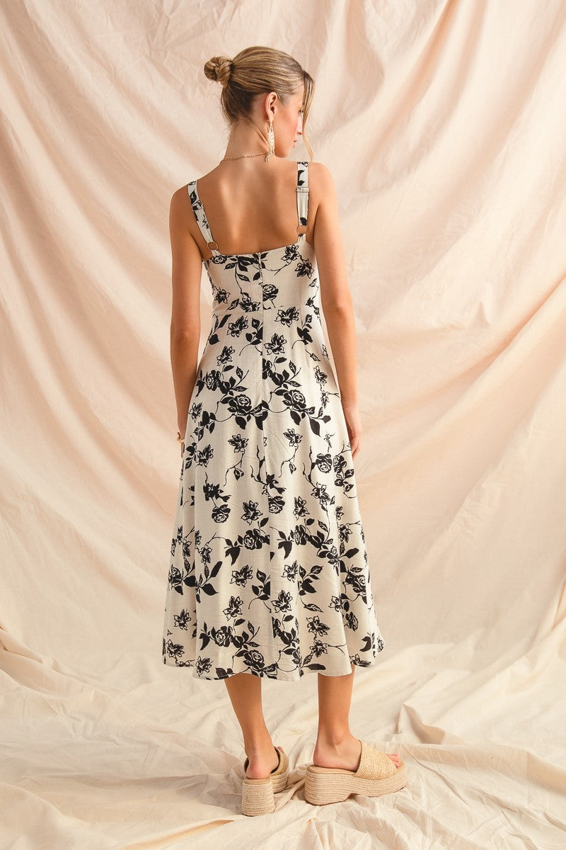 Black Floral Ivory Maxi Dress