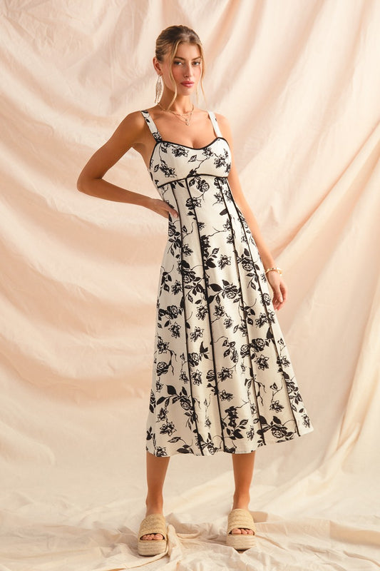 Black Floral Ivory Maxi Dress