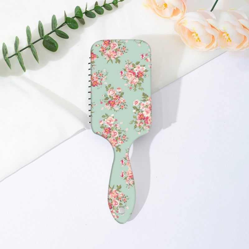 Large Green Floral Detangle Hair Brush