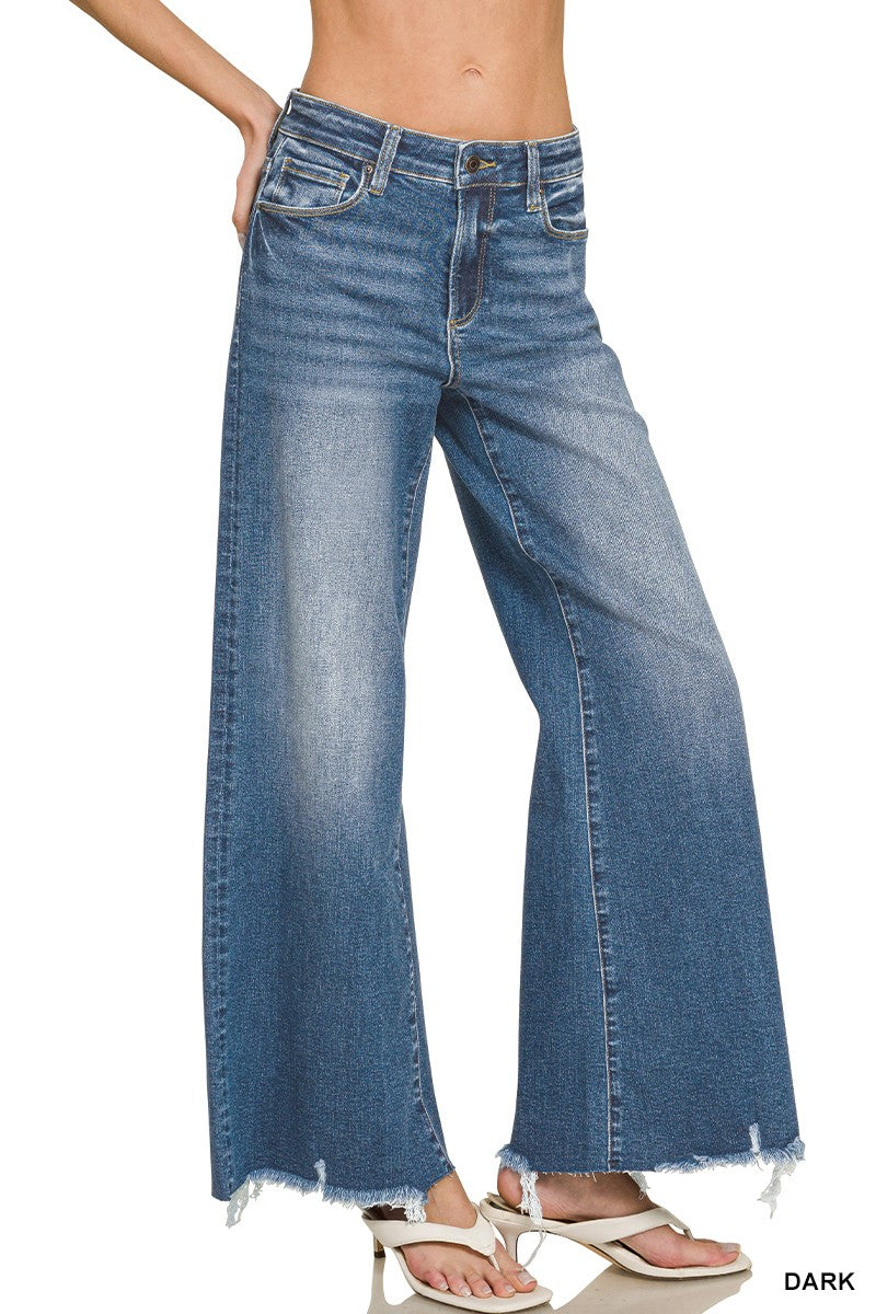 Distressed Raw Hem Flare Denim Pants