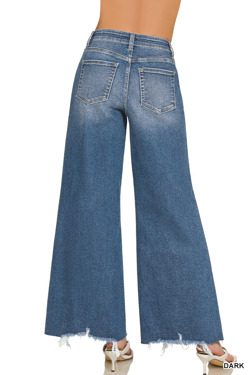 Distressed Raw Hem Flare Denim Pants