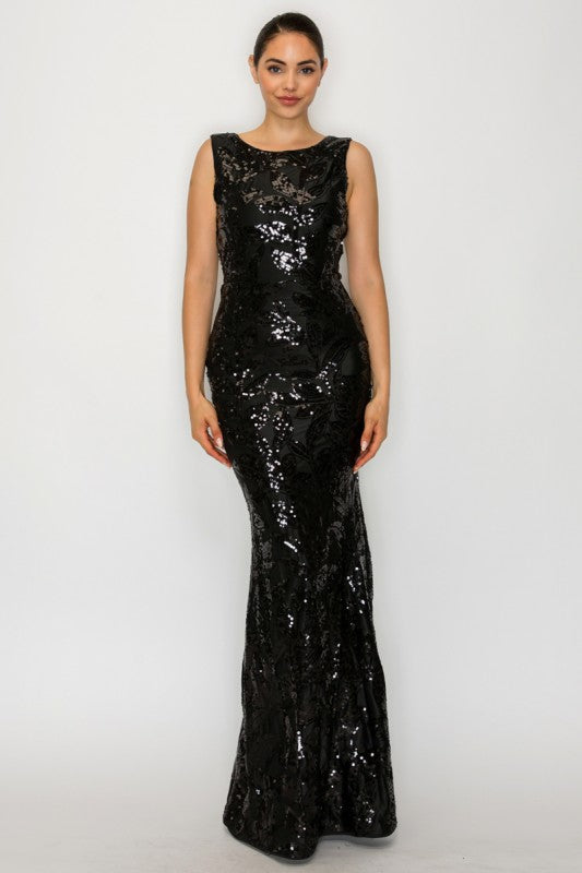 Black Leaf Sequin Dress