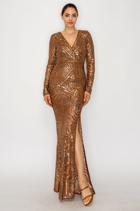 Mocha Sequin Wrap Dress
