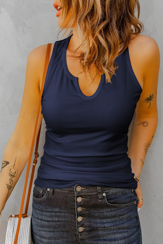 Navy Ribbed Tank