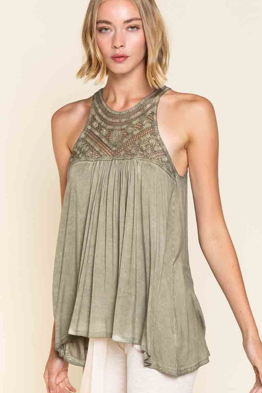 Olive Crochet Babydoll Top