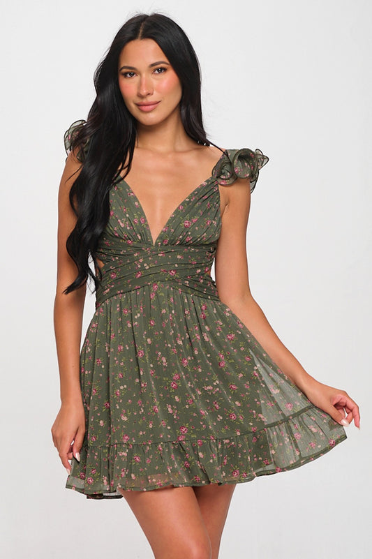 Olive Open Back Mini Dress