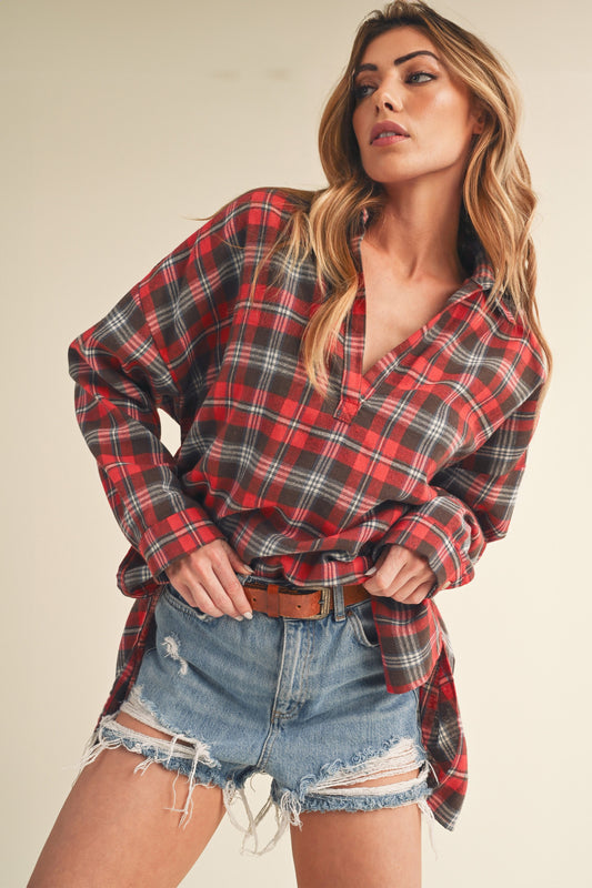 Red V-Neck Flannel
