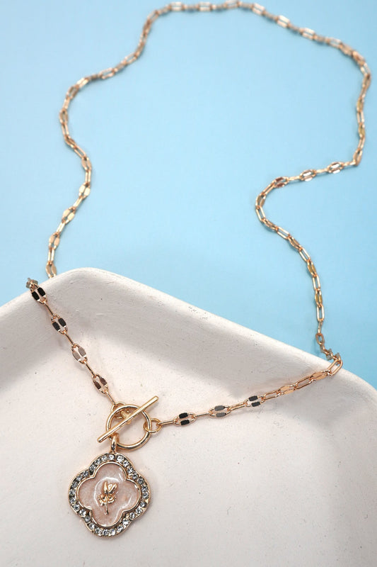 Rose Flower Pearl Charm Necklace