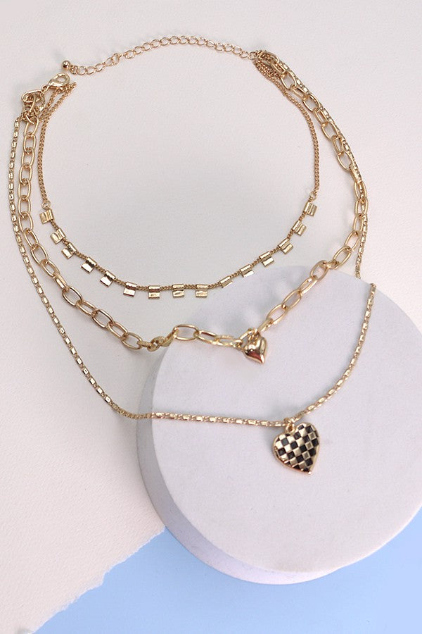 Triple Chain Heart Necklace